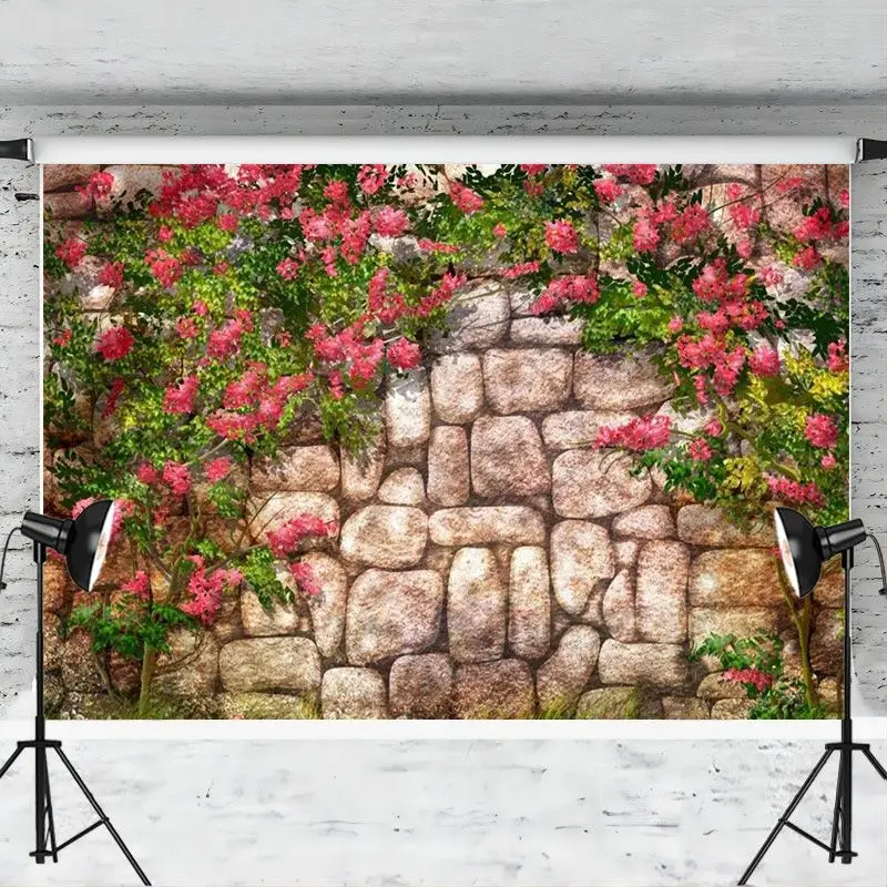 Wedding Backdrop Red Floral Brick Wall Photography Background Baby Bridal Shower Engagement Party Decoration Photo Booth Props