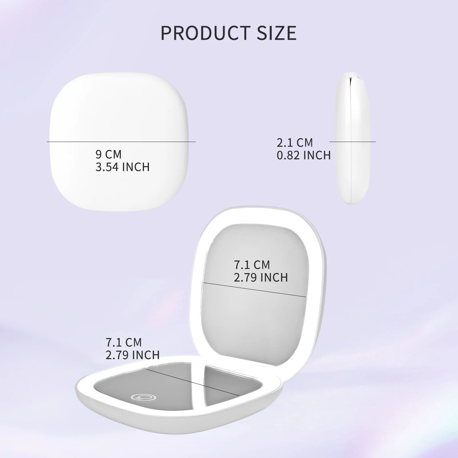 

Three Light Colors Long press to adjust brightness 5X Magnifying Makeup Mirror Mini Foldable Cosmetic Charge Compact Handheld