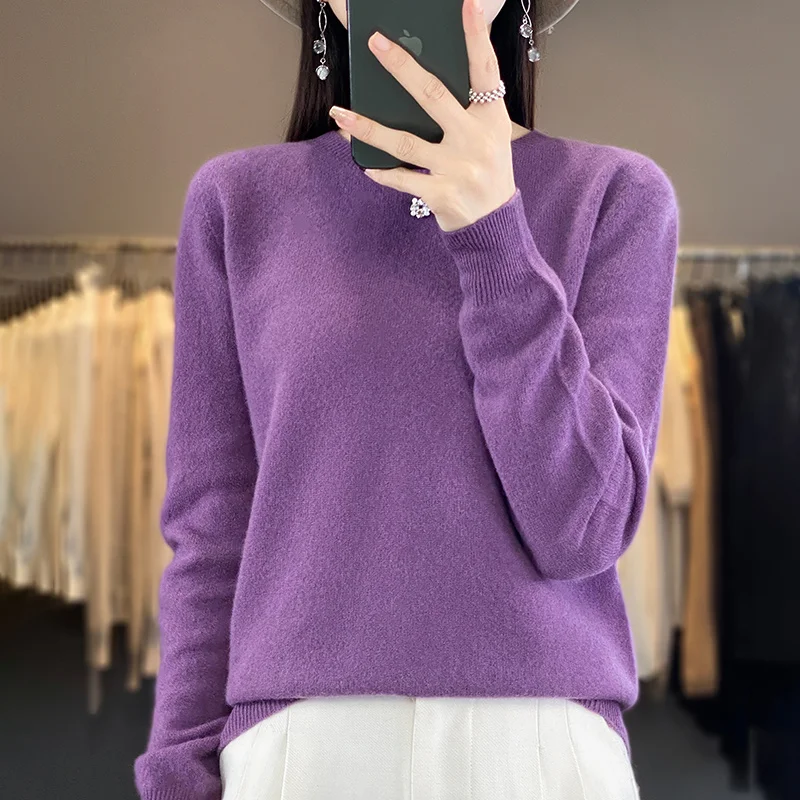 100% Pure Wool Cashmere Sweater Women\'s O-Neck Pullover Knitted Casual Sweater Winter New Long-Sleeved Warm High-Grade Jumper