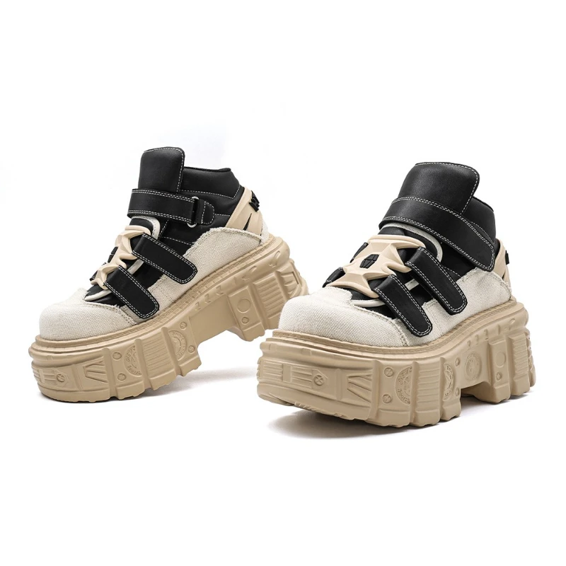 

2025 Gothic Ankle Rock Boots New Punk Style Women Shoes Lace-up Heel Height 8CM Platform Shoes Woman Metal Decor Woman Sneakers