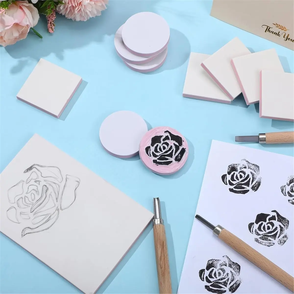 18 Pcs Rubber Stamp Carving Blocks Linoleum Blocks 4