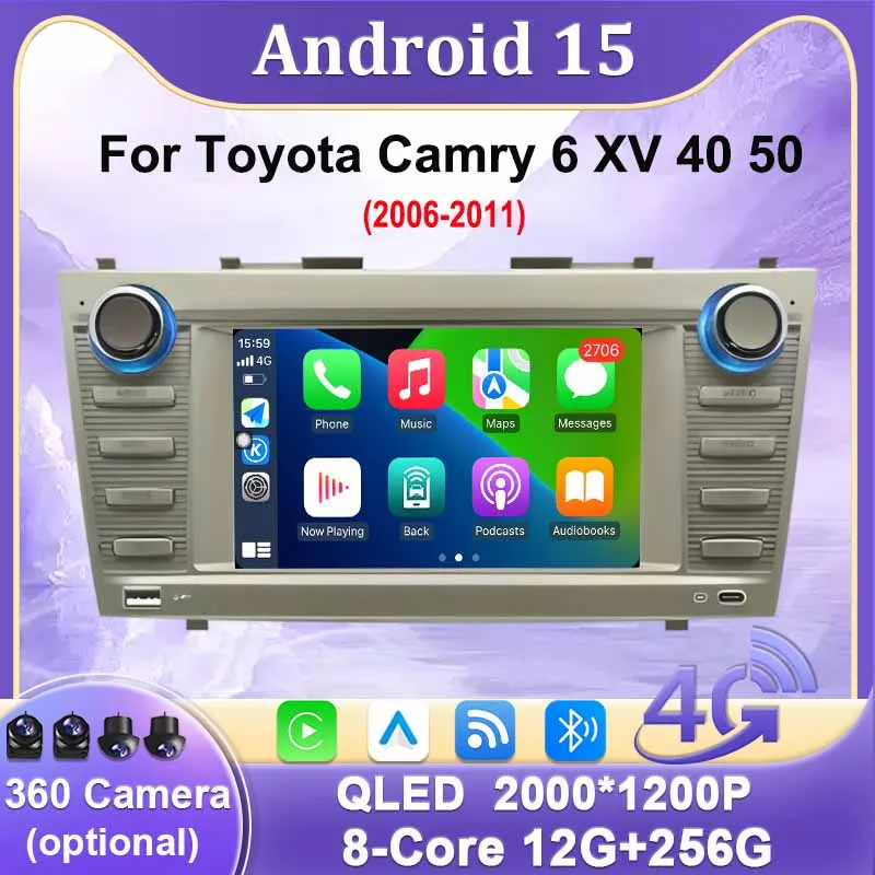 Para Toyota Camry 6 XV 40 50 2006-2011 coche Android Auto Carplay Radio 7 pulgadas GPS navegación coche reproductor Multimedia Bluetooth DSP