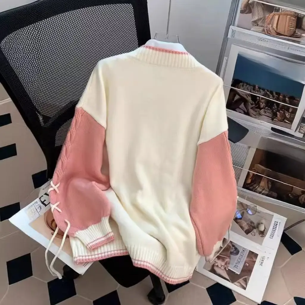 

Женский свитер в японском стиле с героями мультфильмов, мягкий свитер из восковой веревки, свободный вязаный кардиган в стиле преппи на осень-зиму