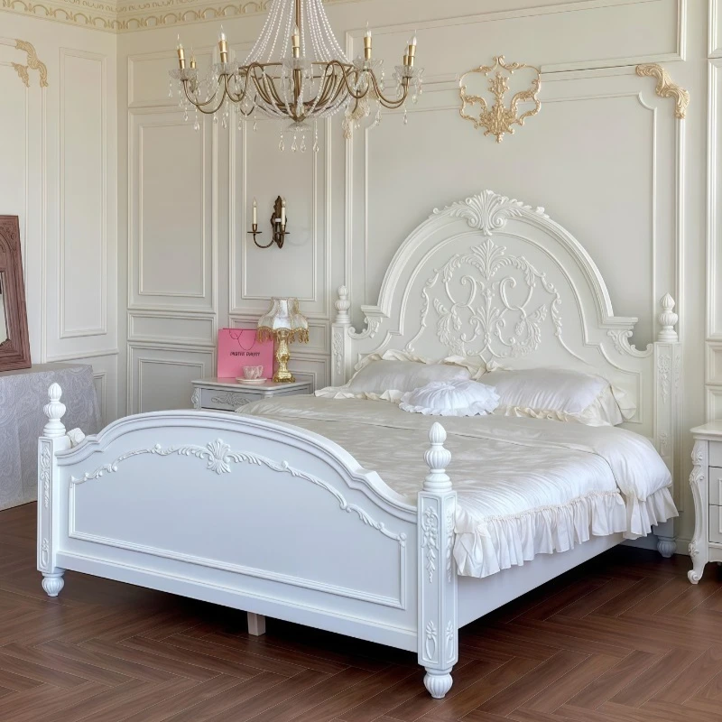 

French solid wood bed, European carved princess bed 1.8 meters, American double bed, white 1.5 meters