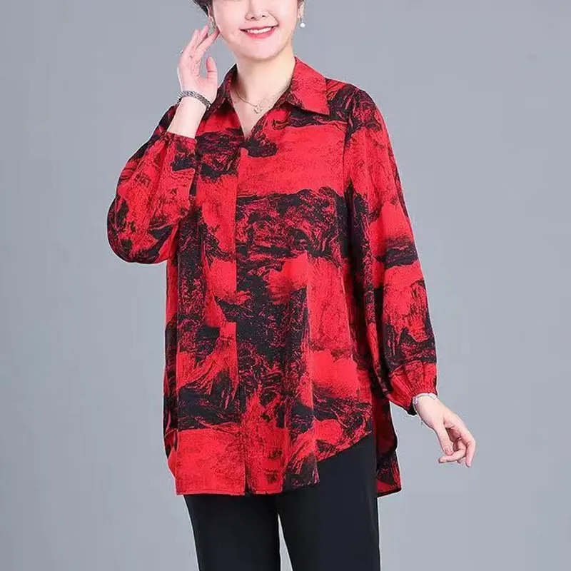 Stylish Character Printed Leopard Shirt Female Clothing Commute Single-breasted 2023 Spring Autumn Polo-Neck Casual Loose Blouse