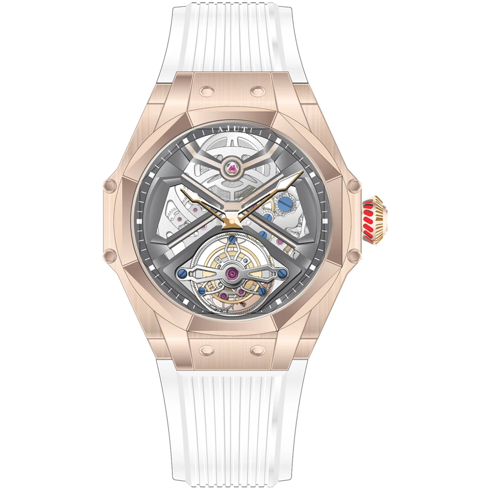 AJUT Automatic Tourbillon Watch For Man Skeleton Sapphire Luxury Flying Tourbillon Mechanical Watches Men 0370