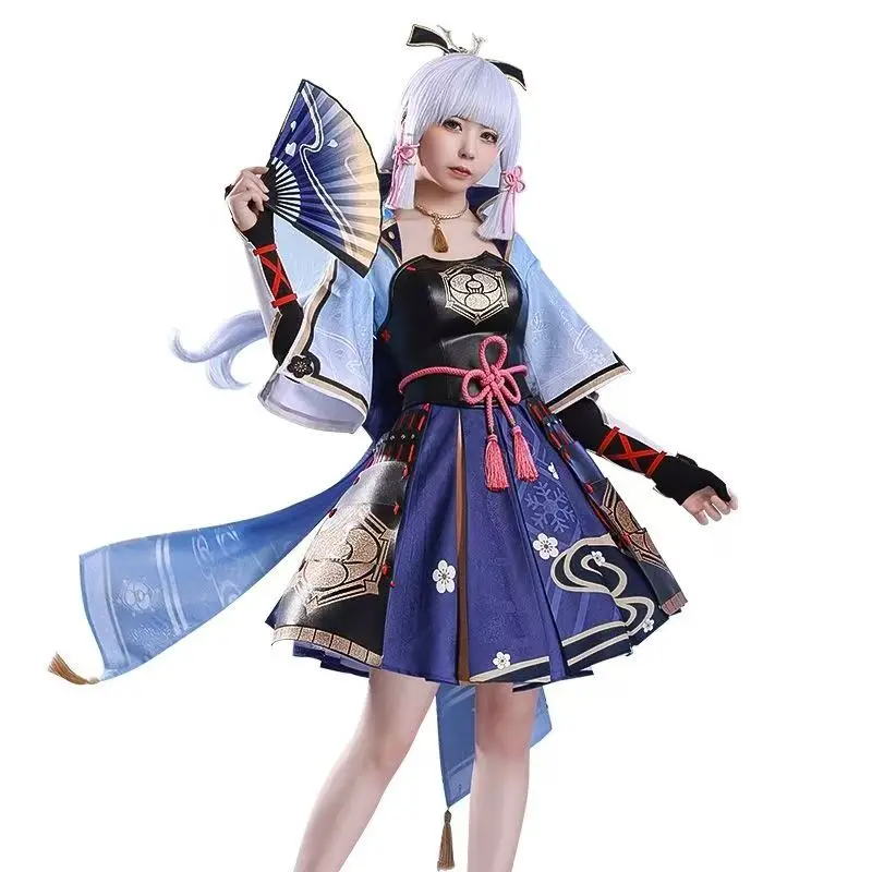 

Genshin Impact Game Kamisato Ayaka Cosplay Costume Ice Snowflake Printed Dress With Accessories For Women Halloween Party