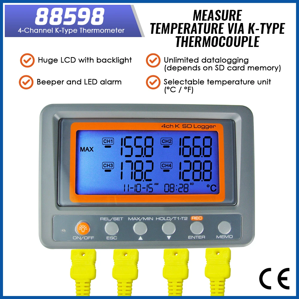 Digital K-Type 4 Channel Thermocouple Temperature Thermometer Logger With 8GB SD Card Wallmount Temperature Recorder