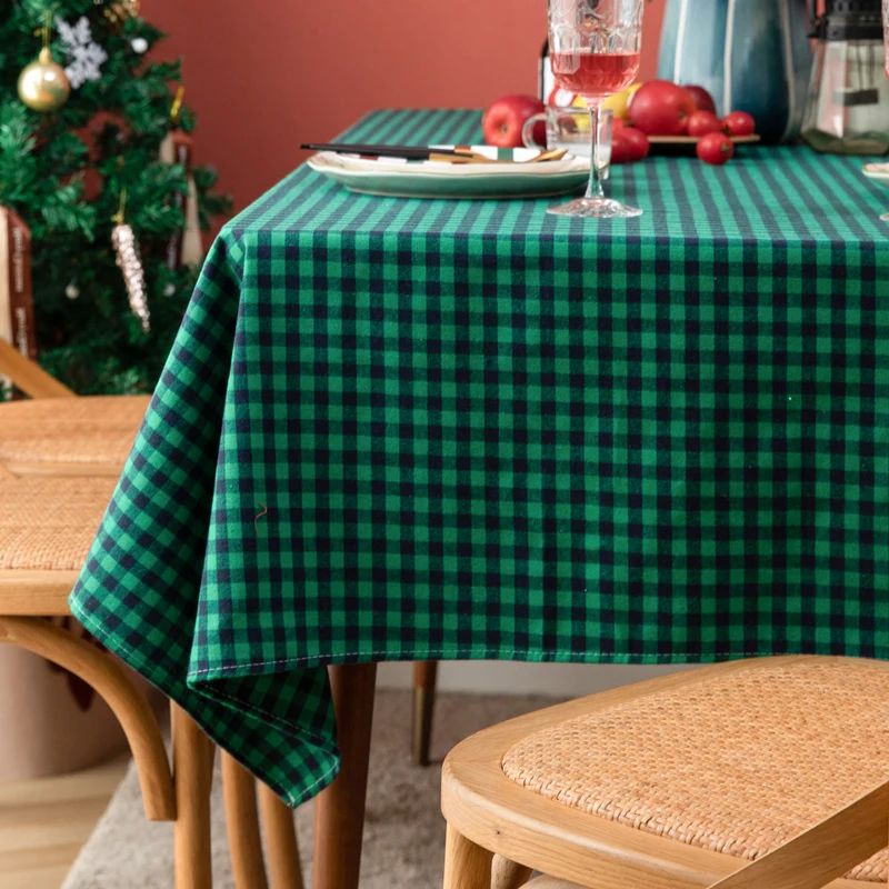 

Green Plaid Table Cloth Cotton Christmas Party Rectangle Tablecloth Dining Table Cover For Picnic BBQ Home Decor Mantel Mesa