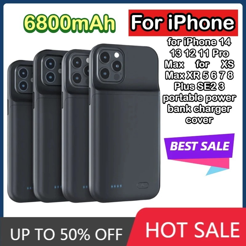

Умный аккумуляторный чехол емкостью 6800 мАч для iPhone 14 13 12 11 Pro Max iPhone XS Max XR, портативный аккумулятор, крышка зарядного устройства