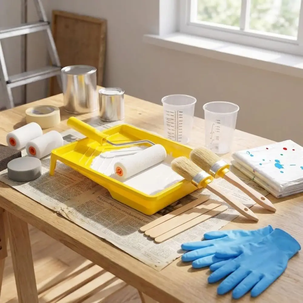 

21pcs All-in-one Paint Brush Set Polish Sponge Block Nitrile Gloves Painting Supplies Mixing Sticks Mixing Cups Roller Set