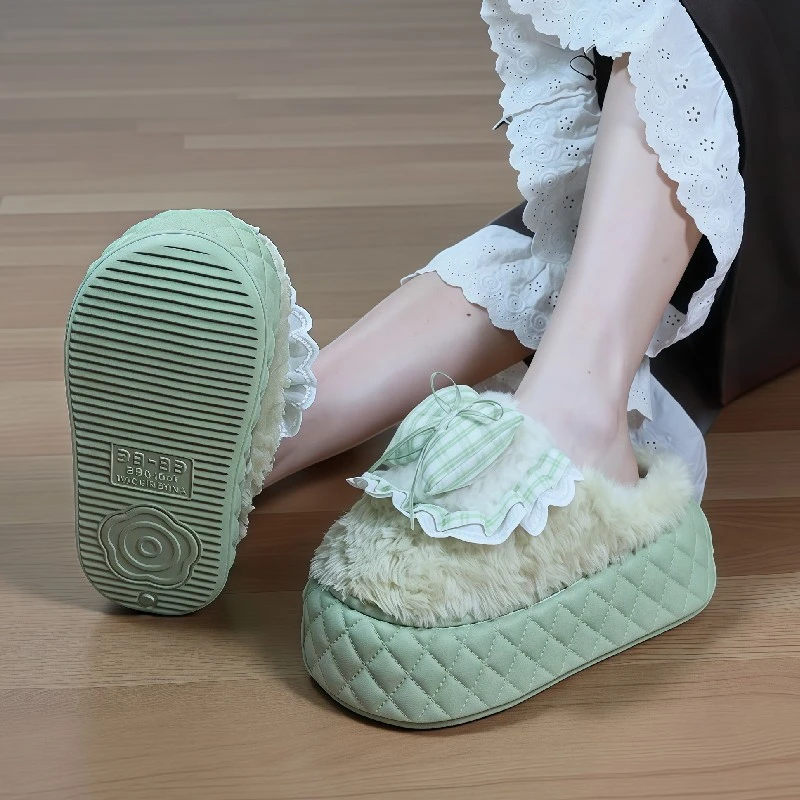 Ins New Stylish Winter Platform Slippers Women's Super Fluffy Indoor Shoes Fur Slides Woman Trends Chic Fuzzy Outdoor Mules Shoe
