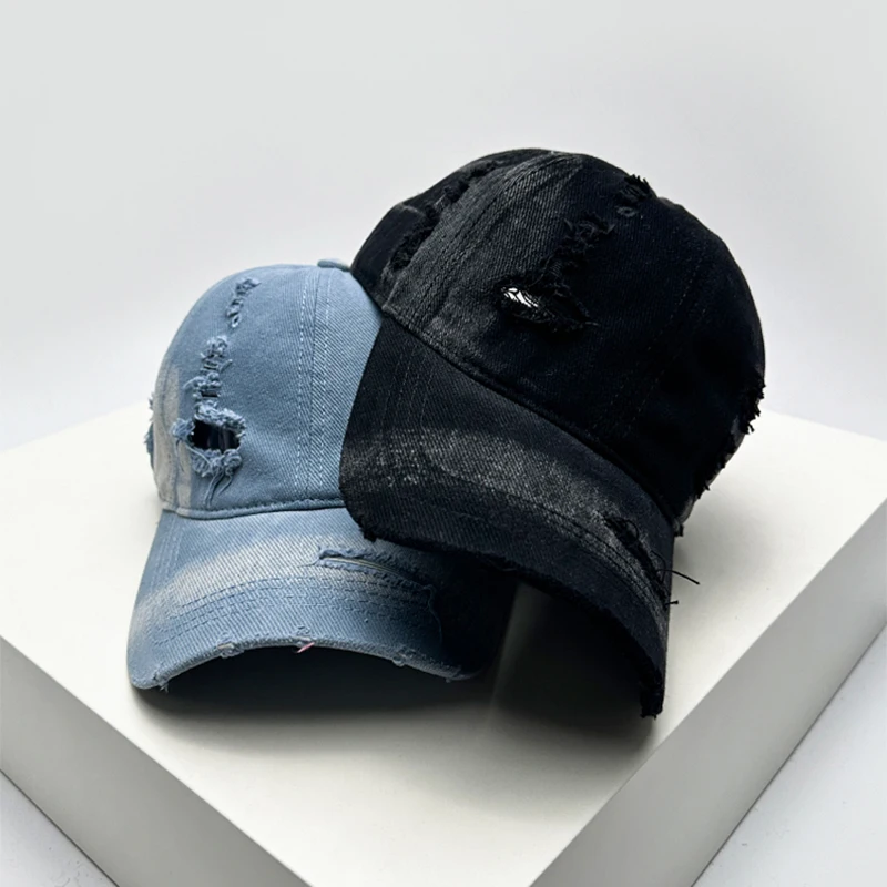 New Unisex Gradient Retro Broken Style Baseball Hats Breathable Personal Sunshade Distress Peaked Caps Versatile Fashion Outdoor - Image 4