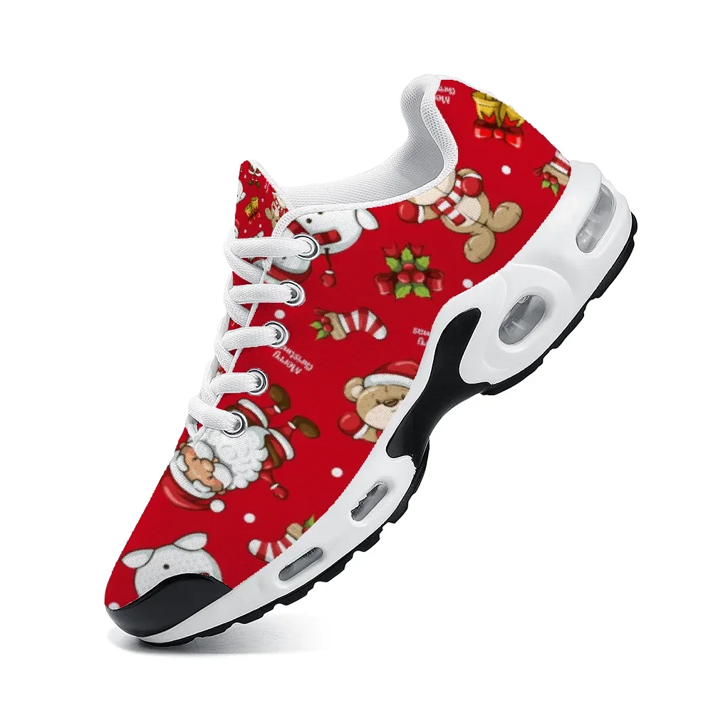 Red Christmas-themed casual air-cushioned shoes with a breathable mesh upper suitable for both men and women view 2