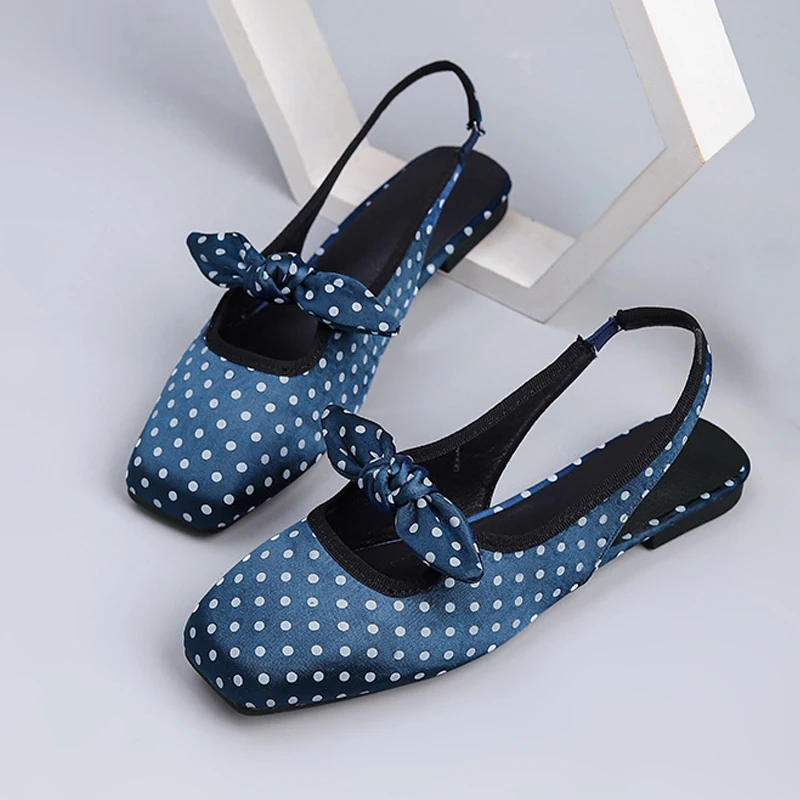 Summer Shoes Women Sandals Flat Polka Dot Elegant Ladies Brand Shoes Mary Jane Flat Sandals White Blue Plus Size 42 D540