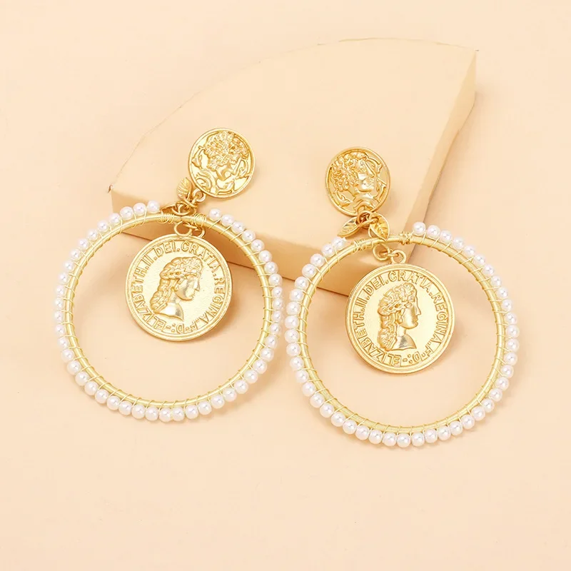 Simple Circle Pearl Earrings For Women Unique 2023 New Fashion Exaggerated Dangle Baroque Retro Earrings Gift Jewelry