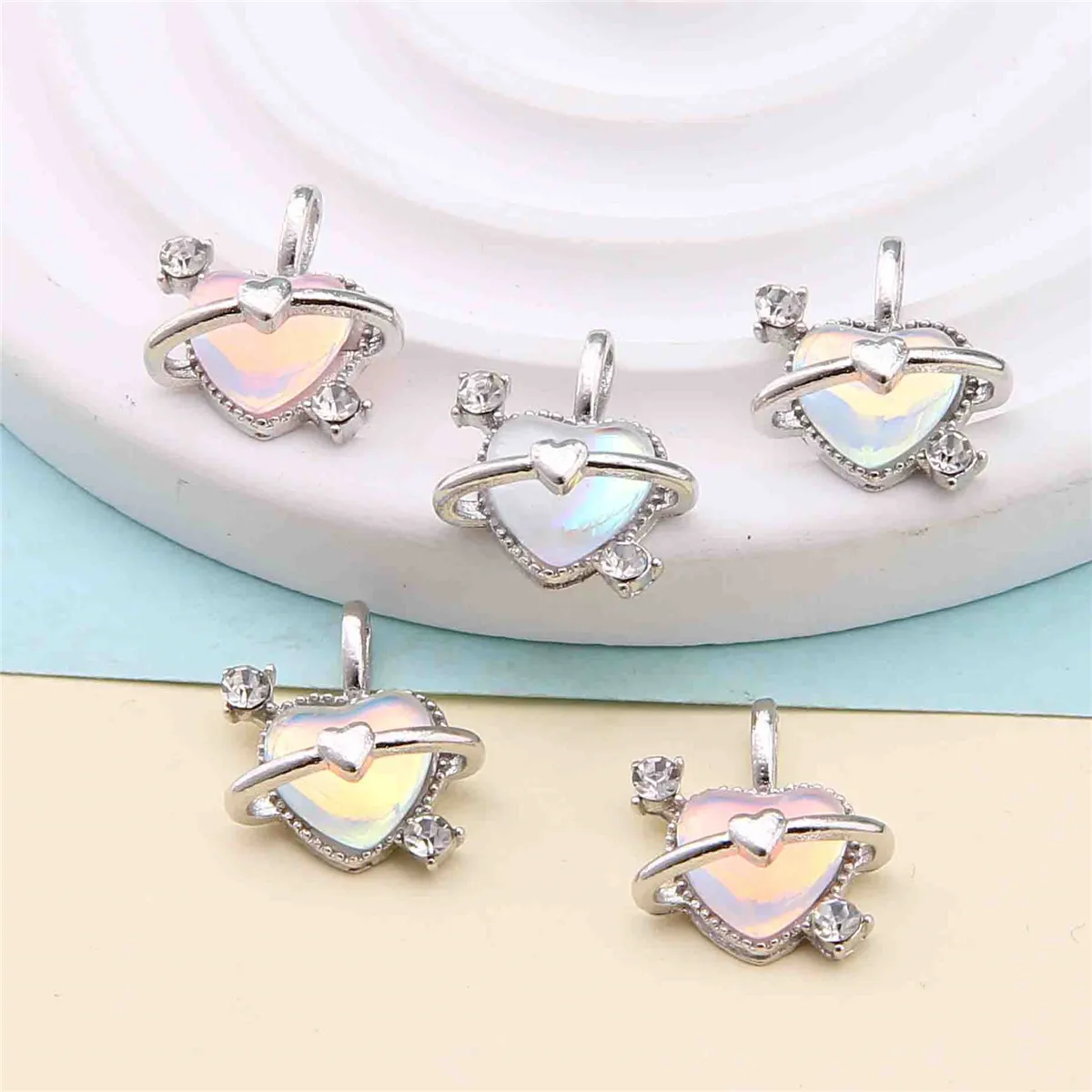 6pcs New Cute Fashion Blue Heart Pendants Exquisite Pretty Style For Making Handmade DIY Necklace Bracelet Accessories