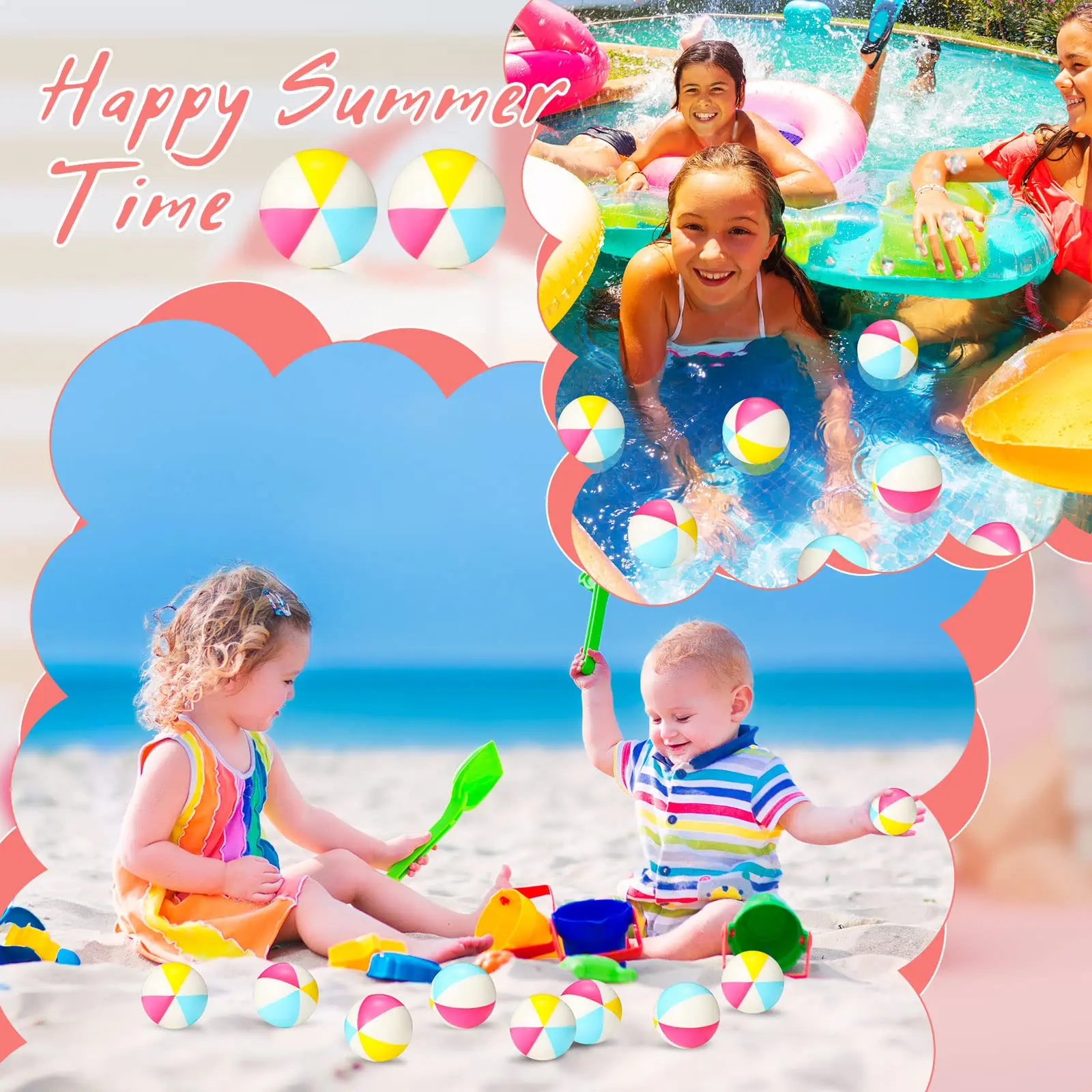 Mini Beach Stress Balls Foam PU Relief Stress Ball Mini Rainbow Beach Balls Toys for Kids Birthday Beach Hawaiian Party Favors view 2