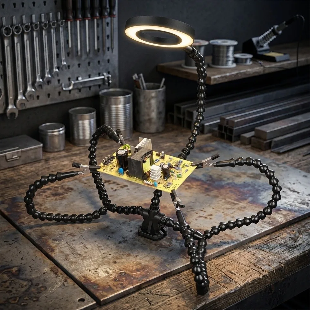 Flexible Soldering Helping Hands With 360 Degree Rotating Clamps And USB LED Light For PCB Electronic Repair Welding Station Too