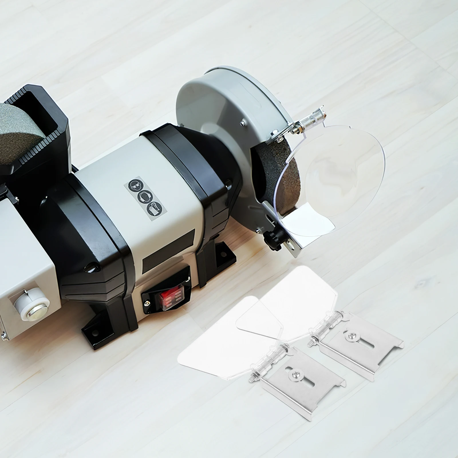 

1 Pair Bench Grinder Shield Stainless Steel Eye Guard Safety Cover Attachment For Grinding Machine Tool Protection Accessories