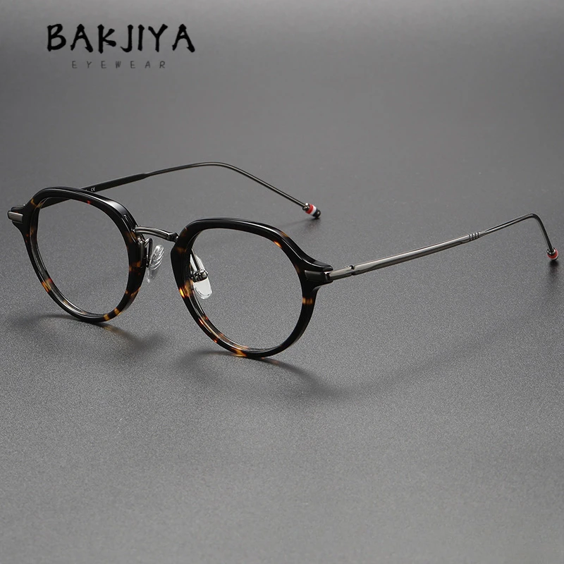 Kacamata optik asetat merek Vintage New York bingkai kualitas tinggi Titanium murni Retro Oval Pria Wanita kacamata pelek penuh miopia