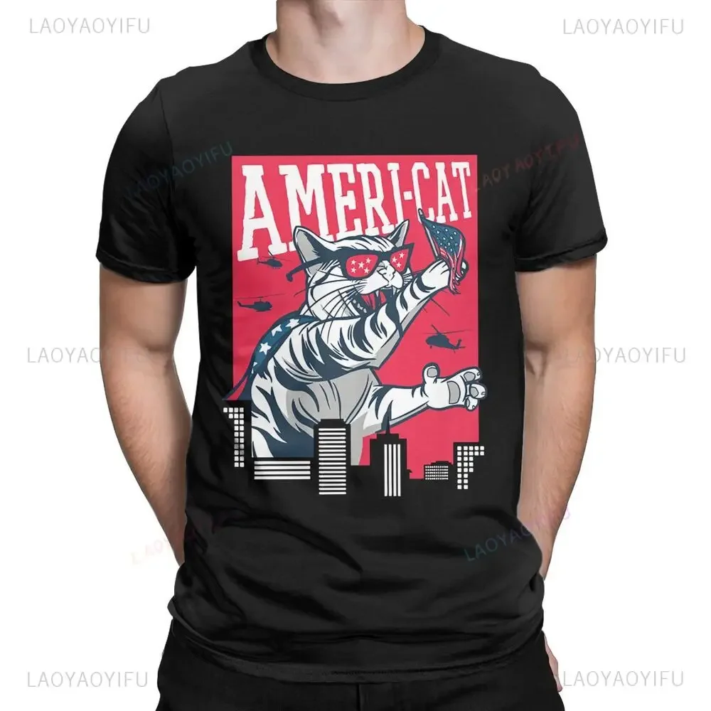 Engraçado catzilla japão gato gatinho amante dos homens t camisa masculina casual verão hombre oversized t harajuku camisa roupas masculinas