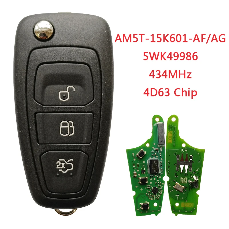 TXK 018047   Oryginalny PN AM5T-15K601-AG/AF do Ford Focus Flip Zdalne sterowanie kluczykiem samochodowym 3 przyciski 433 MHz 4D63 Chip 5WK49986