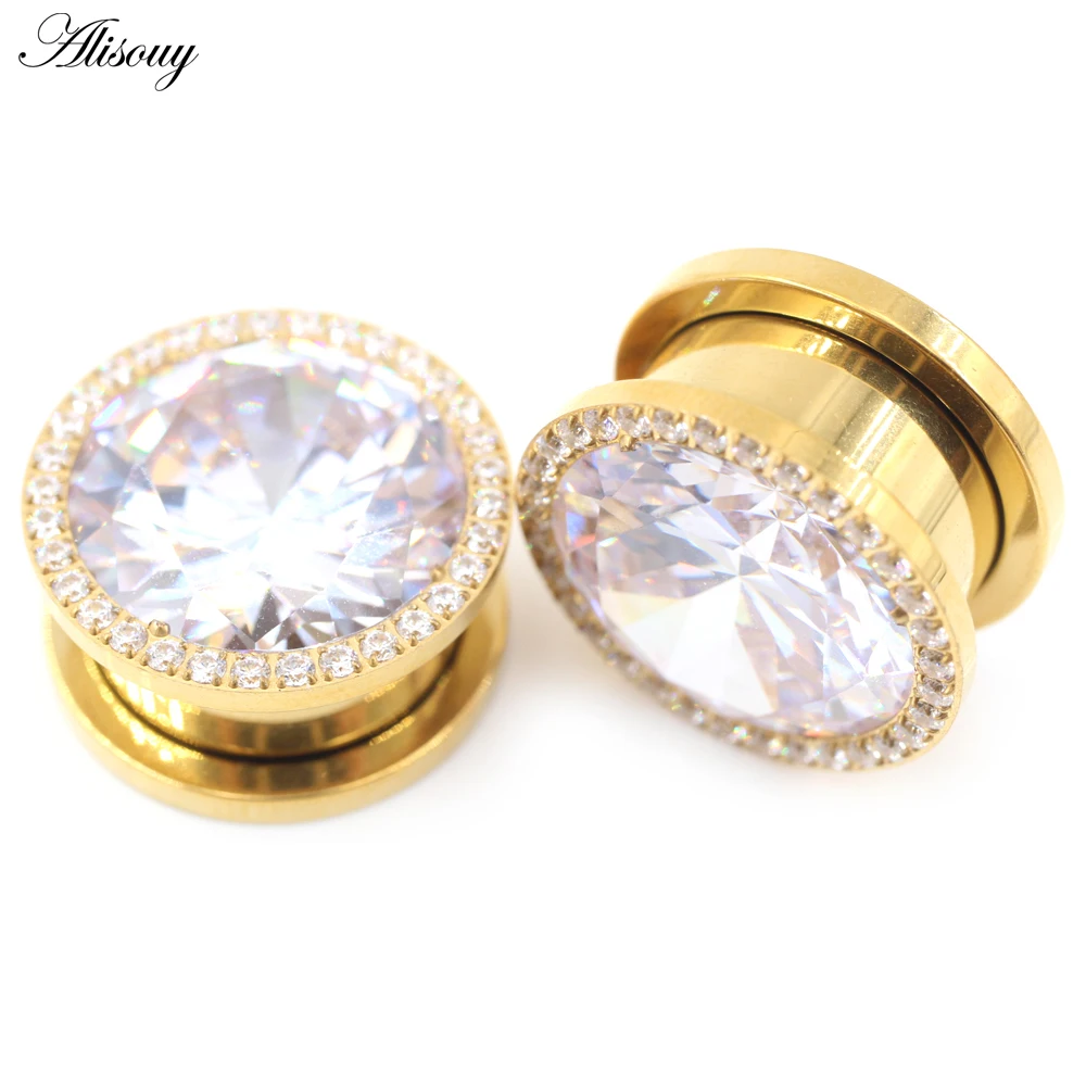 G23 Titanium Cubic Zirconia Threaded Ear Tunnel Plugs, 1PC