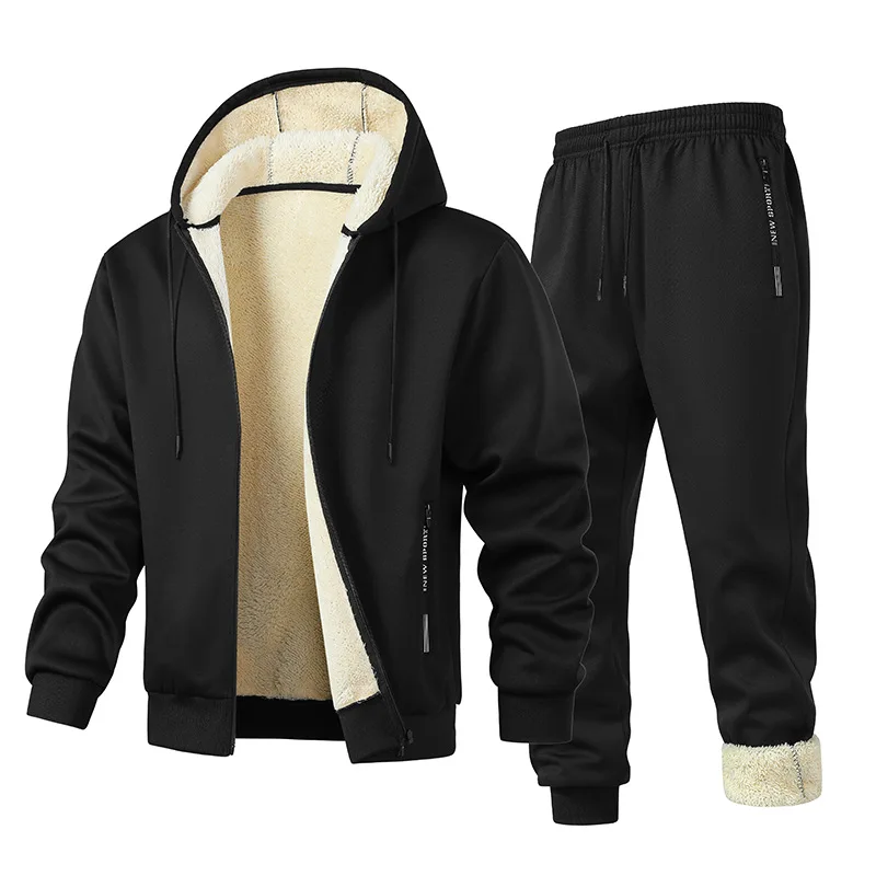 Hooded sweatshirt set casual sports cardigan comfortable and warm men windproof in autumn and winter daily use Suit
