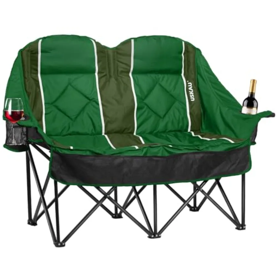 

Oversized Camping Chair - 2 Person Folding Love for Campfire Snuggle Freedom, Heavy Duty 660LBS Support with Frustration-Free O