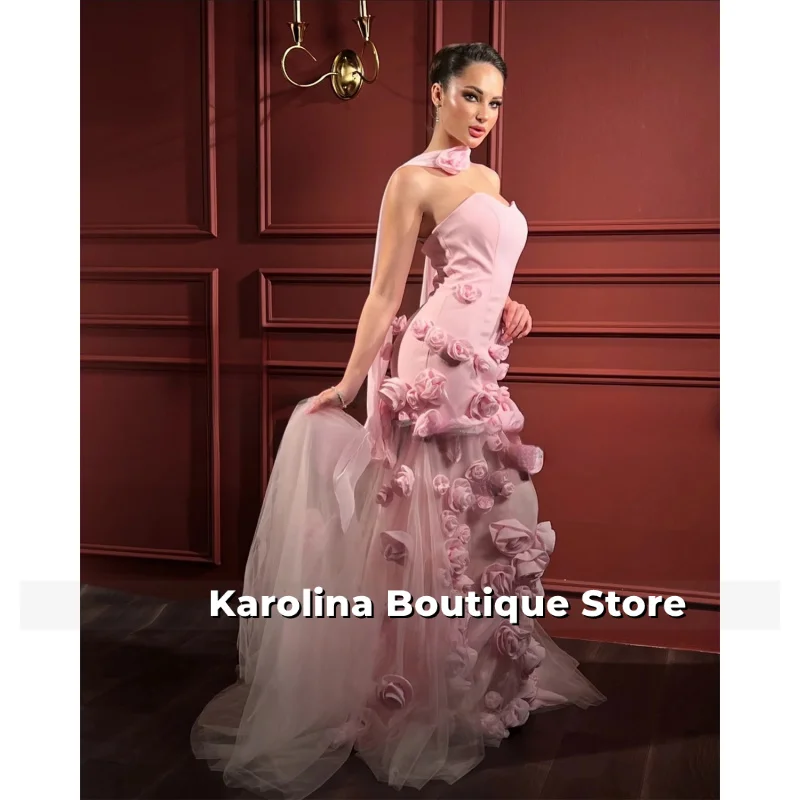 فساتين سهرة خيالية للنساء مع زهرة ثلاثية الأبعاد بدون أكمام على شكل بوق على شكل قلب فيستدوس دي غالا مخصصة #2