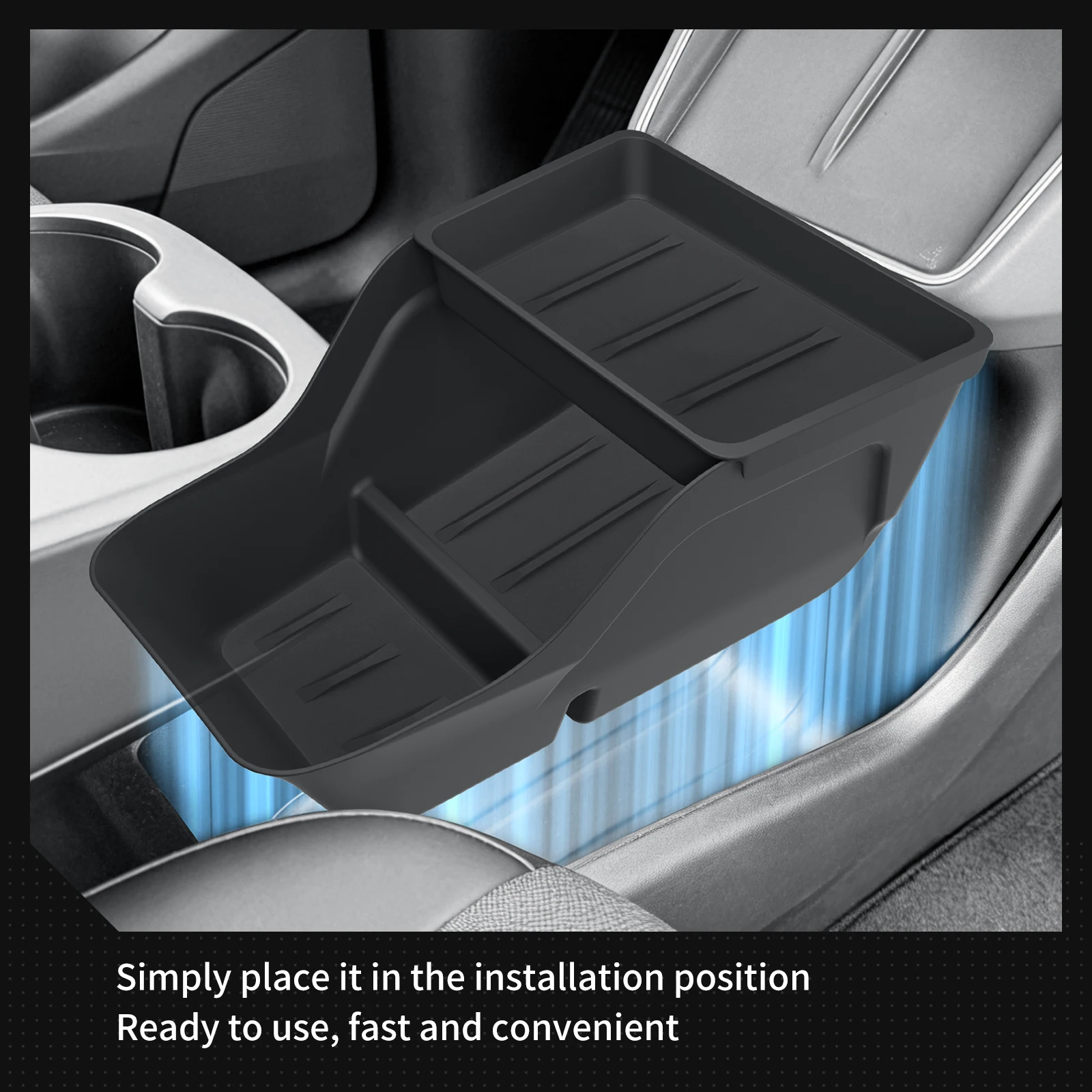 LUCKEASY für Tesla Model Y Juniper Standard RWD 2026 2025 Mittelkonsole Untere Aufbewahrungsbox Vollumfassende Ablage ABS Organizer Schwarz – Detail 7
