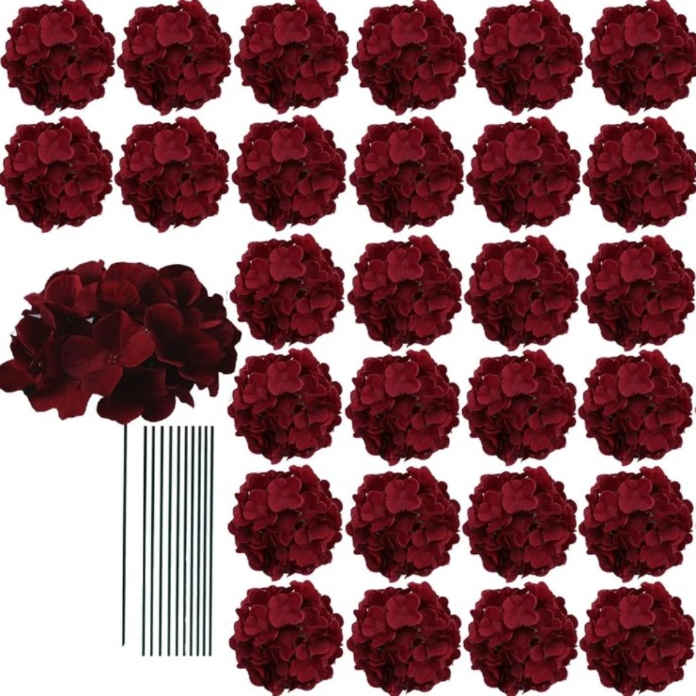 42pcs Realistic Artificial Hydrangea Flowers with Stems - Burgundy Blooms, Plastic Hydrangeas Suitable for DIY Wedding, Chris