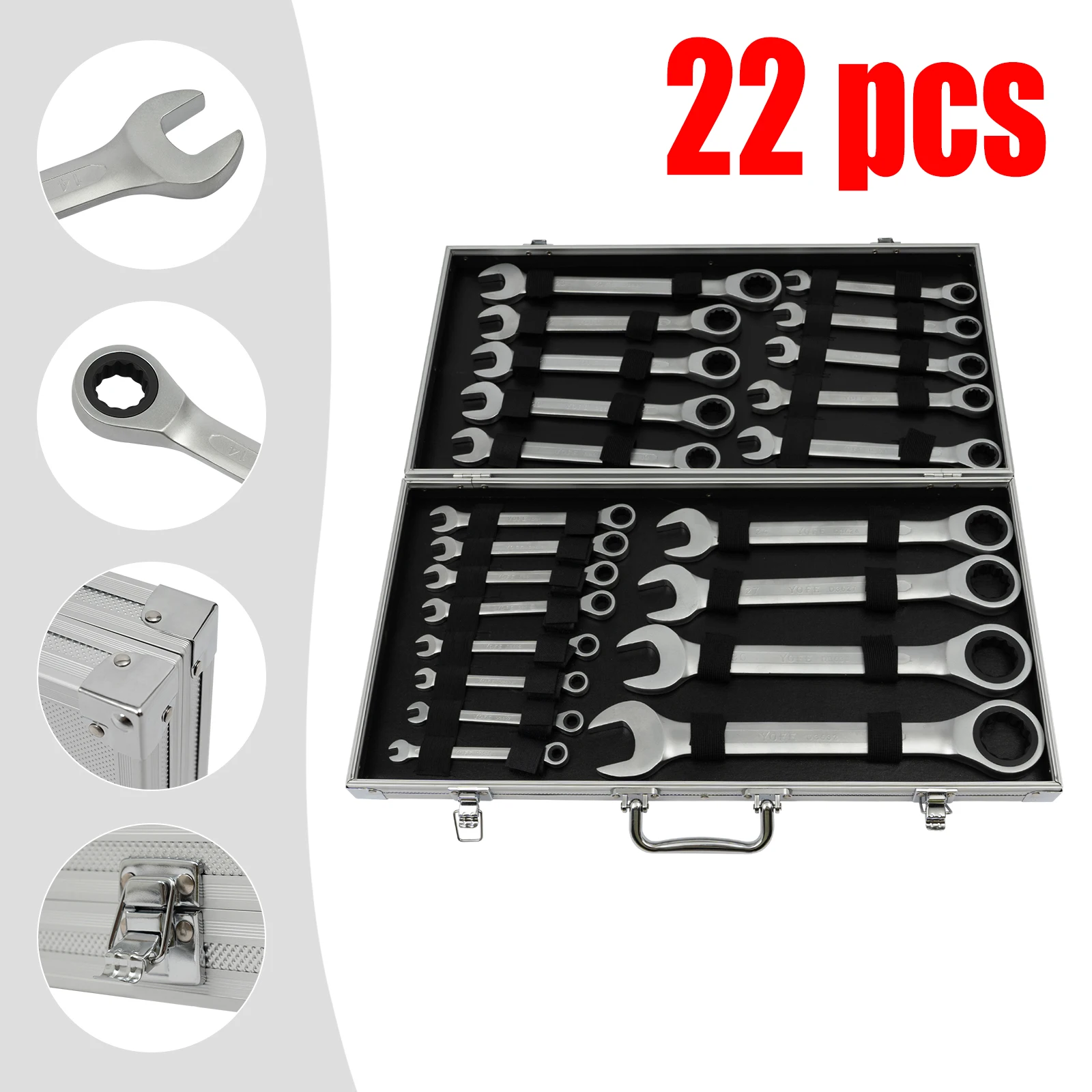 22 Pieces Combination Wrench Set, Thickened, Metric, 6mm-32mm, Chrome Vanadium Steel Construction with Case