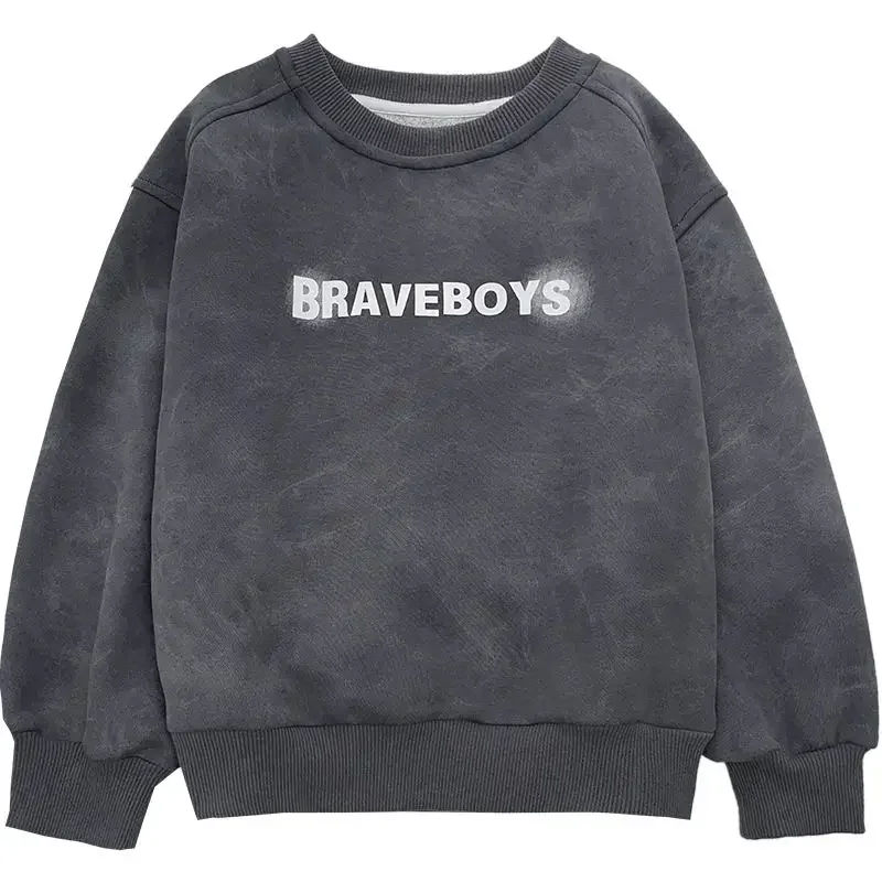 Boy Stylish Versatile Children\'s Sweatshirt 2024 New Long Sleeve Grey Patchwork T-shirt Loose-fit Korean Unisex Autumn Clothing