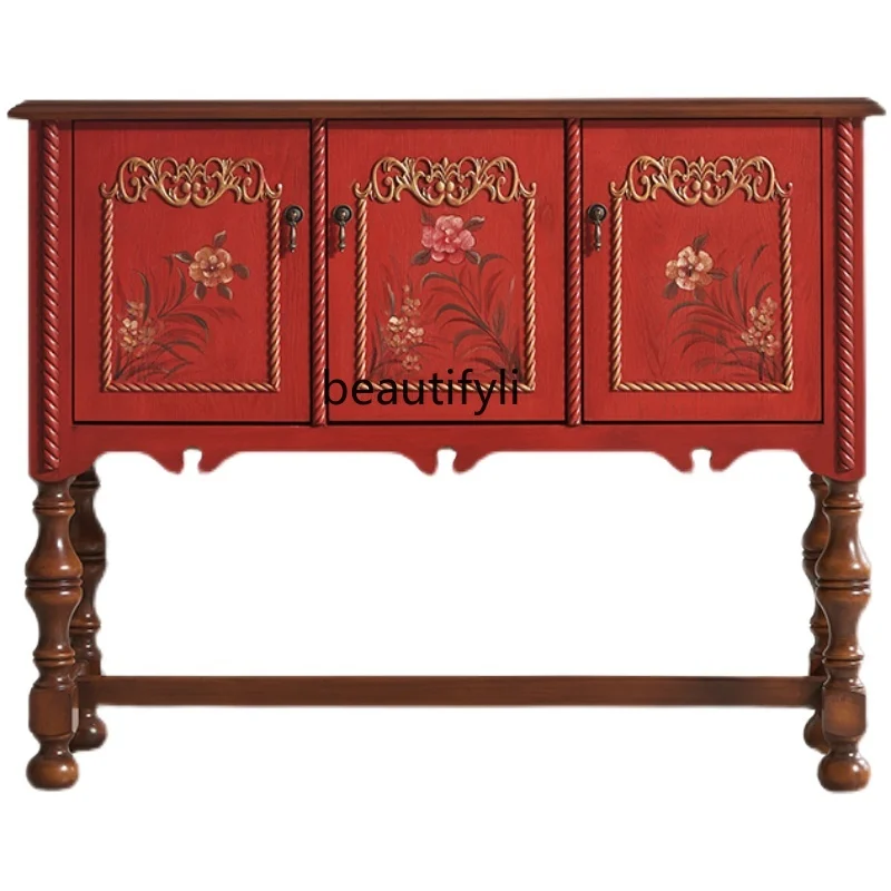 

American Curio Cabinet Sideboard Cabinet French Carved Foyer Entrance Cabinet Multi-Functional Storage Cabinet Locker