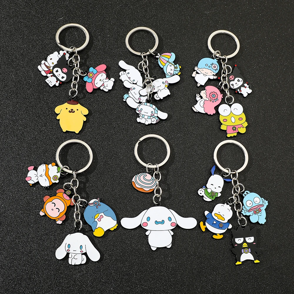 Hello Kitty Cinnamoroll Sanrio Keyrings Pom Pom Purin keroppi BADTZ MARU Anime Key Chain Figure Pendant Cute Decor Toy Gifts