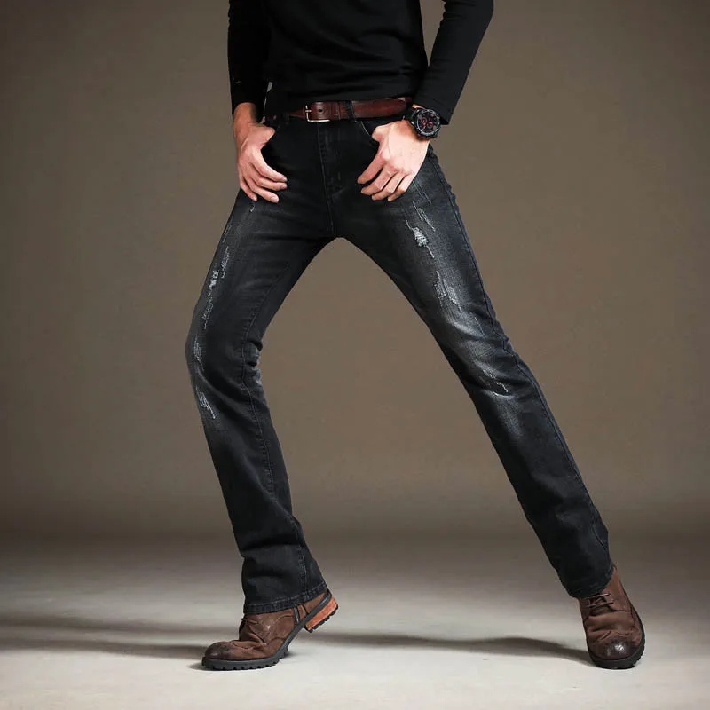 

Men's Jeans Men's Micro-Flare Jeans Korean version of the tide Hole pants Flared Men's Denim Trousers