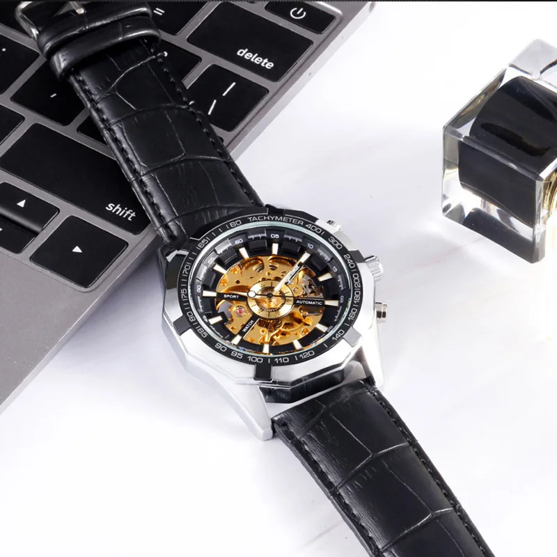 นาฬิกาข้อมือผู้ชาย ระบบจักรกล กันน้ำ สำหรับกิจกรรมกลางแจ้ง ดีไซน์โครงกระดูก แฟชั่นลำลอง สายสแตนเลส สตีล ระบบอัตโนมัติ