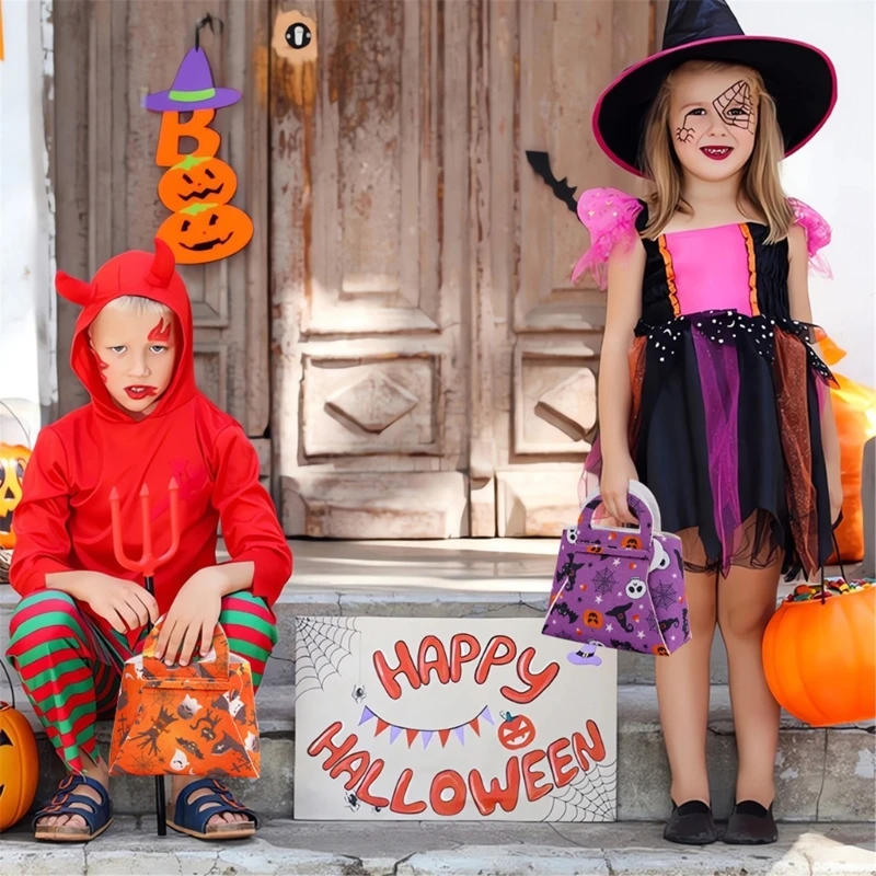 Torba na cukierki dyni Halloween Torby filcu do przechowywania Torebka na akcesoria do dekoracji imprezowych „Cukierek albo