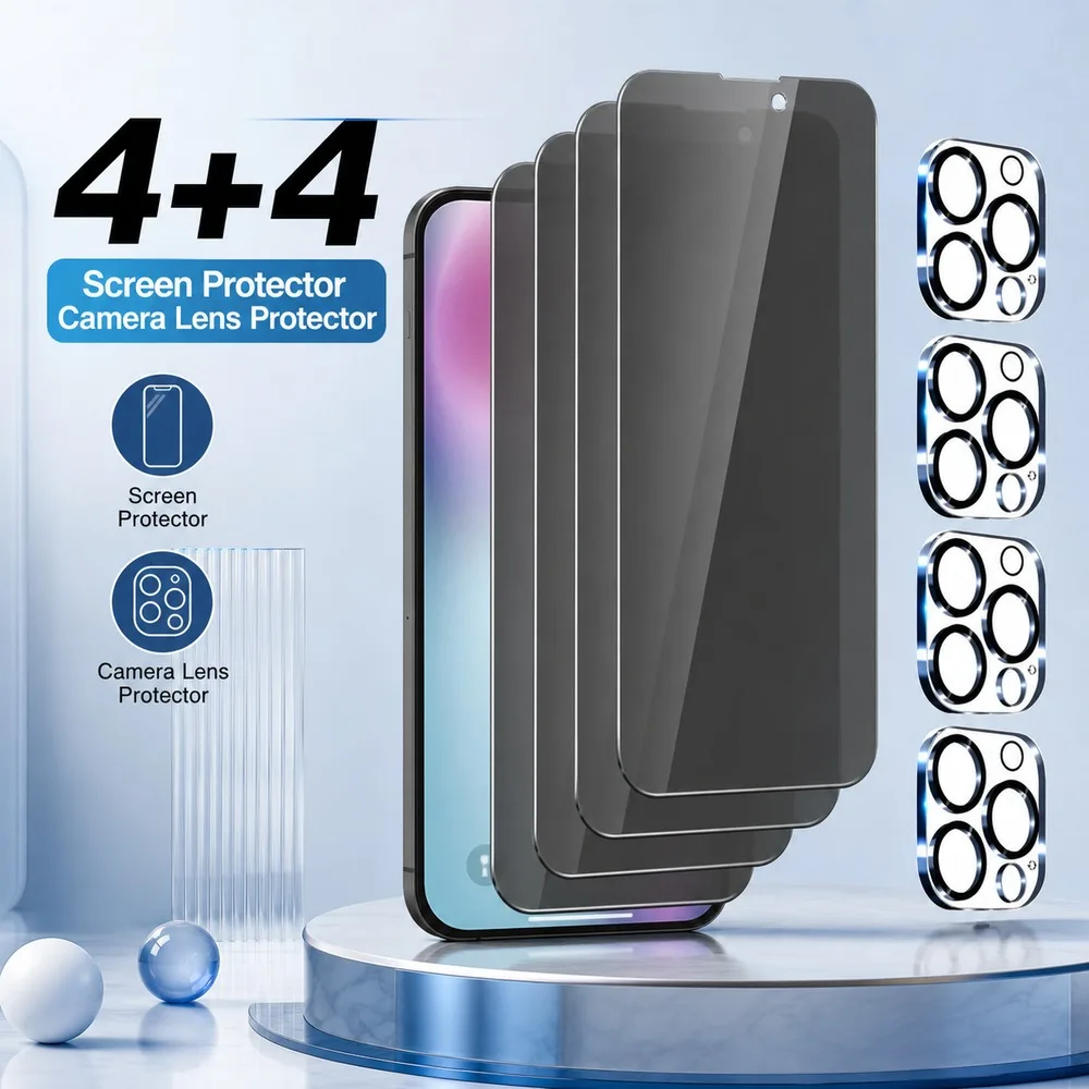 4+4 Stück Sichtschutz-Panzerglas für iPhone 18 17 16 15 Anti-Spy Displayschutzfolie für iPhone 14 13 12 11 Anti-Blaulicht Anti-Kratzer