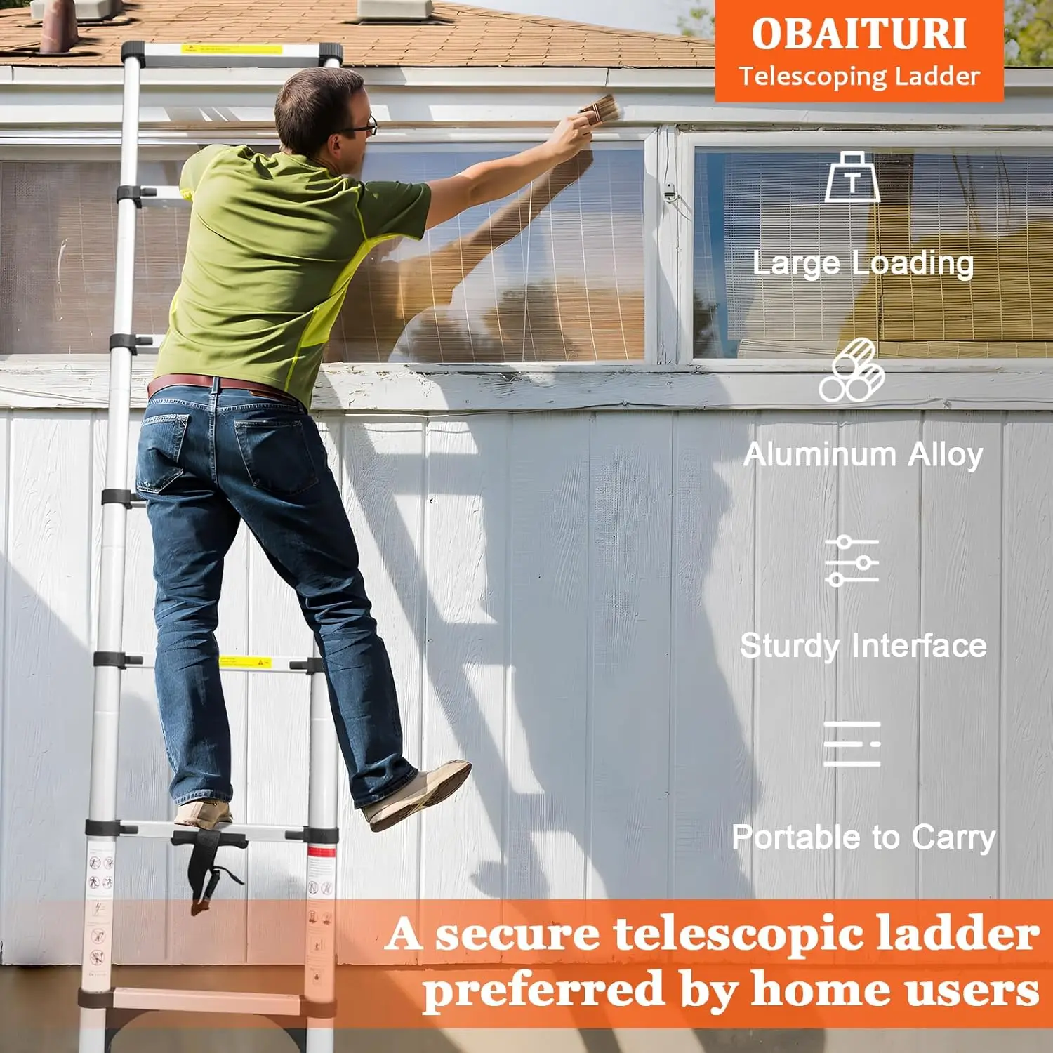 26.2FT Aluminum Lightweight Extension Ladder 330 Lbs Heavy Duty Non-Slip Feet Portable Folding Ladder Multi-P