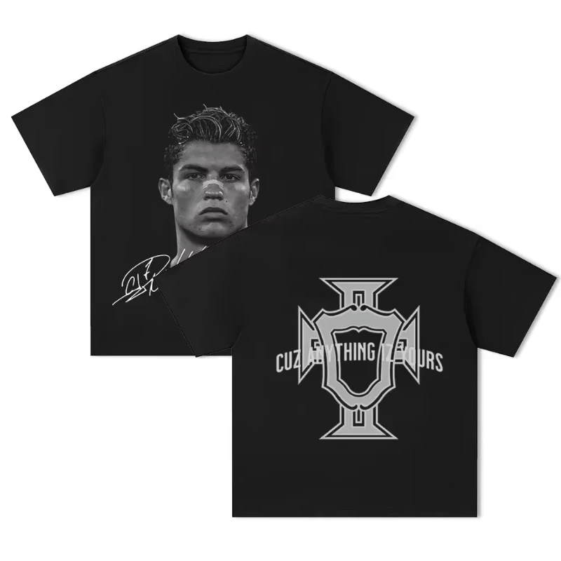 Cristiano Ronaldo Soccer Superstar Super Fashion Stampa T-shirt in cotone a maniche corte Uomo Donna Indossata in stile americano