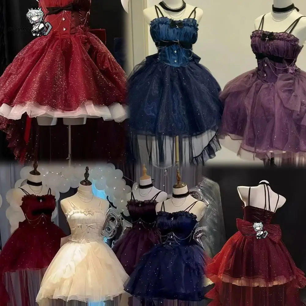 

Gothic Y2K Sling Dress Women Harajuku Retro Tulle Ruffle Trim Christmas Party Outfit Aesthetic Sleeveless Princess Birthday Gown