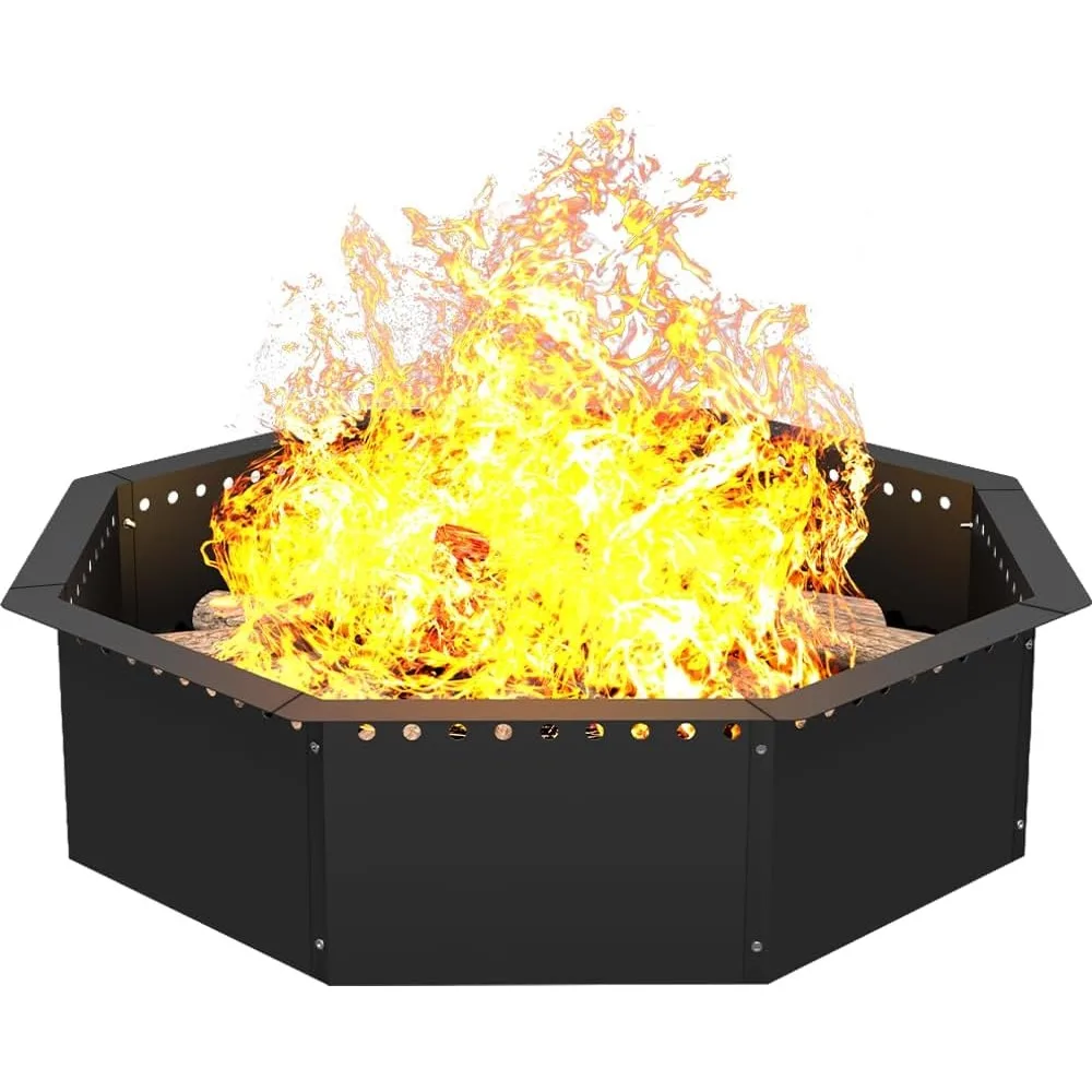 

Large Octagonal Steel Fire Pit Ring, 32-Inch Outer Diameter, Smokeless Design for Outdoor Wood Burning and Camping