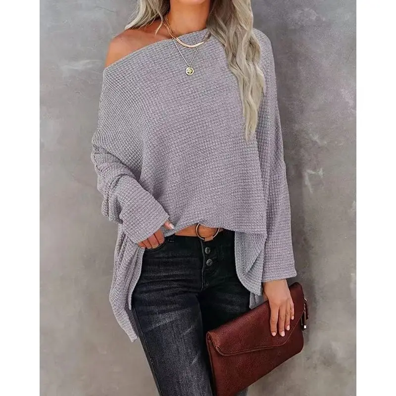

Women's Knitted Wfle oulder Top New Autumn European Sle Faionable Casual Wear Comfortable Breathable Material