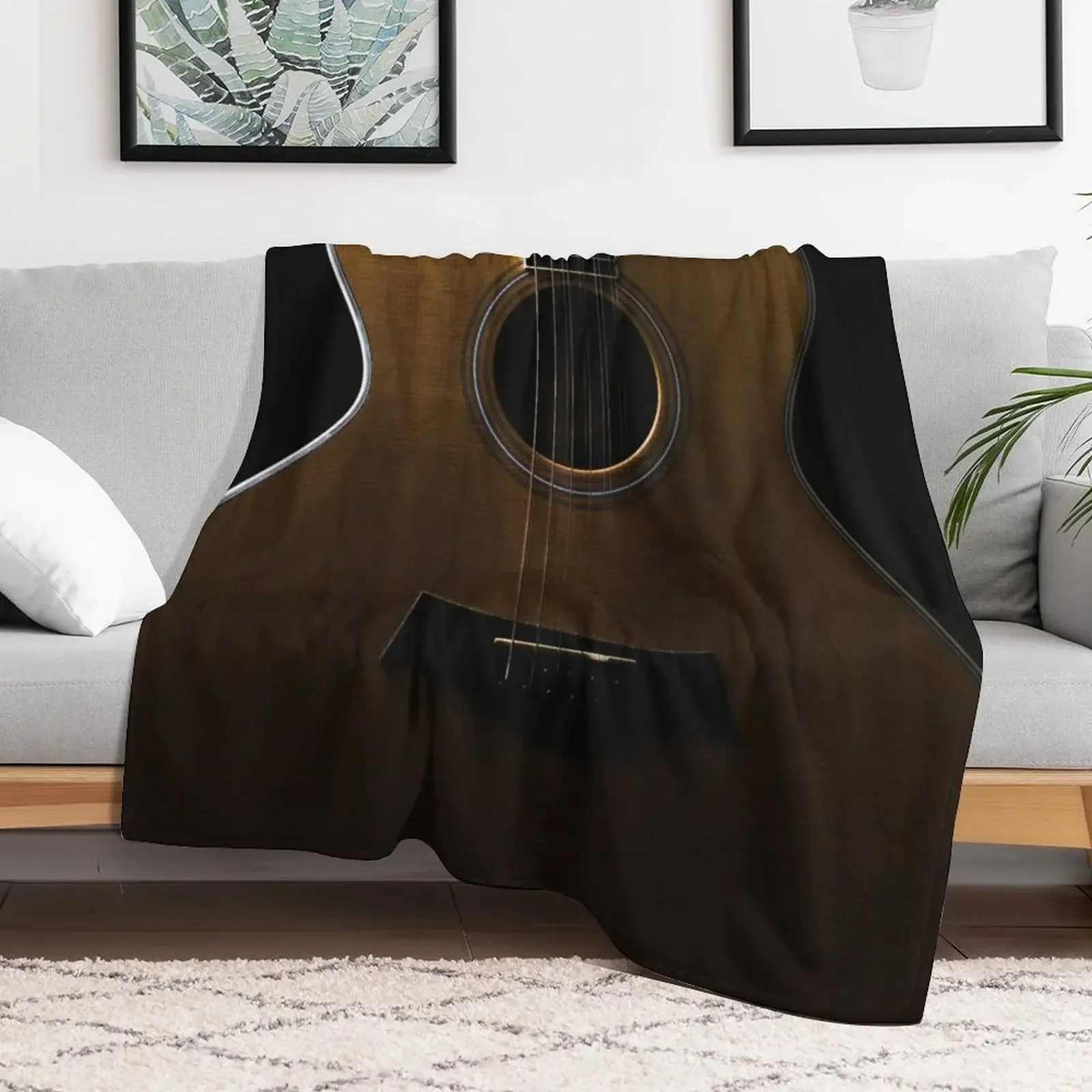 Acoustic guitar on black background Throw Blanket Designers Soft Plaid Blankets