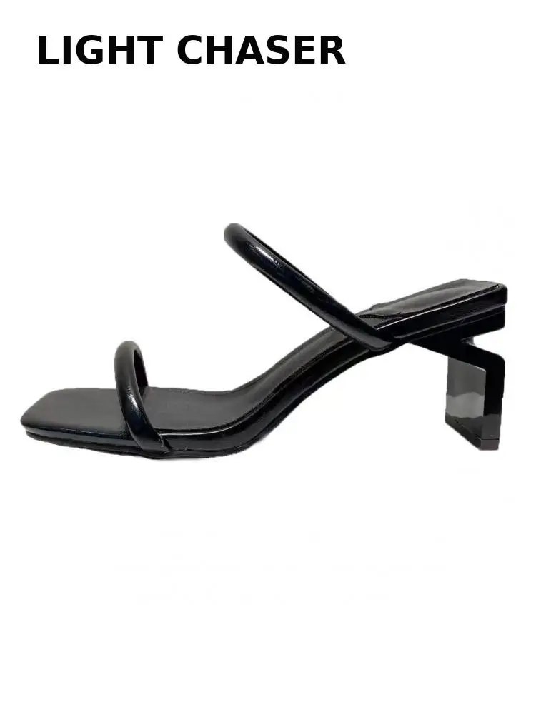 Summer High-heeled Sandals Women's New Crystal Heels Women's Slippers With One Word Belt Women's Sandals High-heeled Slippers