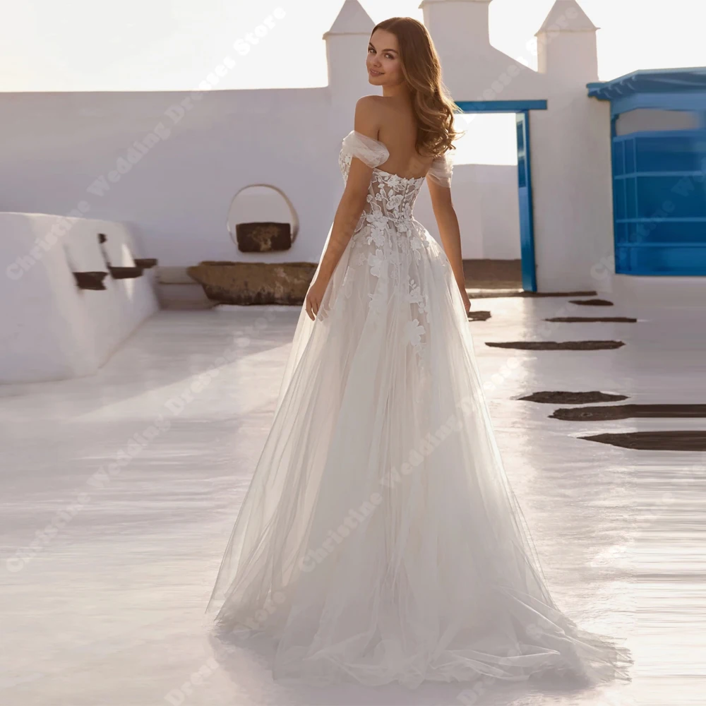 قبالة الكتف ألف خط فساتين الزفاف للنساء الساحرة الدانتيل زين زي العرائس التطهير طول Vestidos Para Mujer مخصص