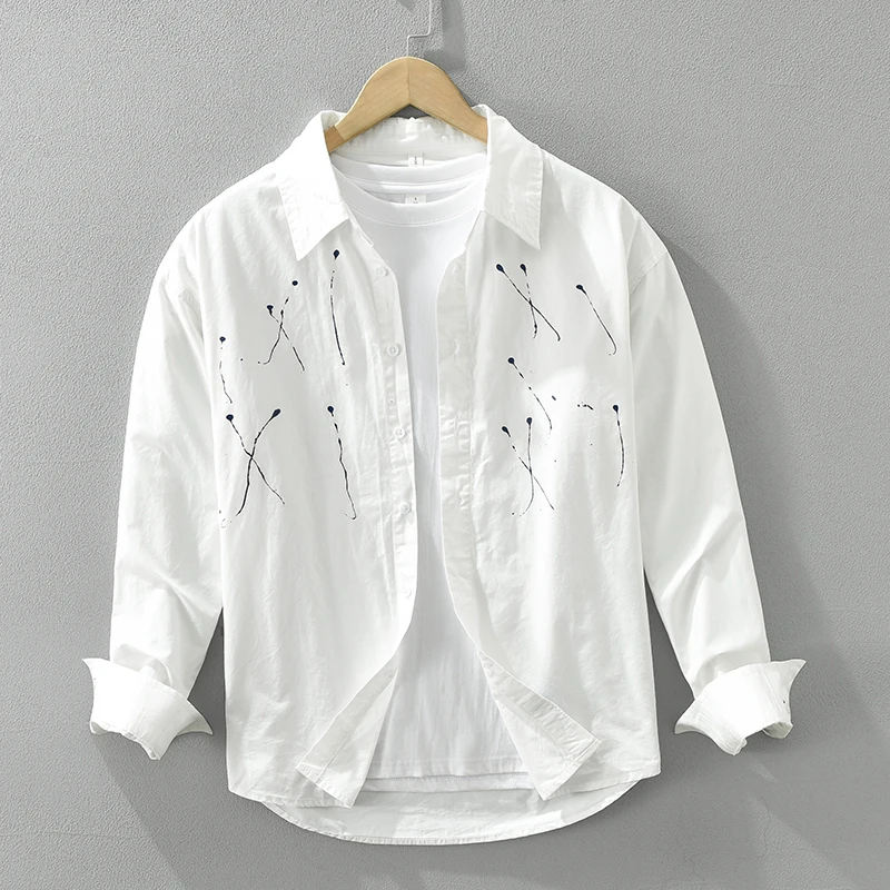 

Paint Print Shirt for Men Cotton Loose Soft Long Sleeve Shirts Classics All-match Men's Clothing